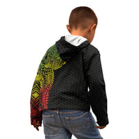 Hawaiian Traditional Tattoos Kid Hoodie Kakau Tribal Tropical Plant Motif Kanaka Maoli Flag Color Inspired