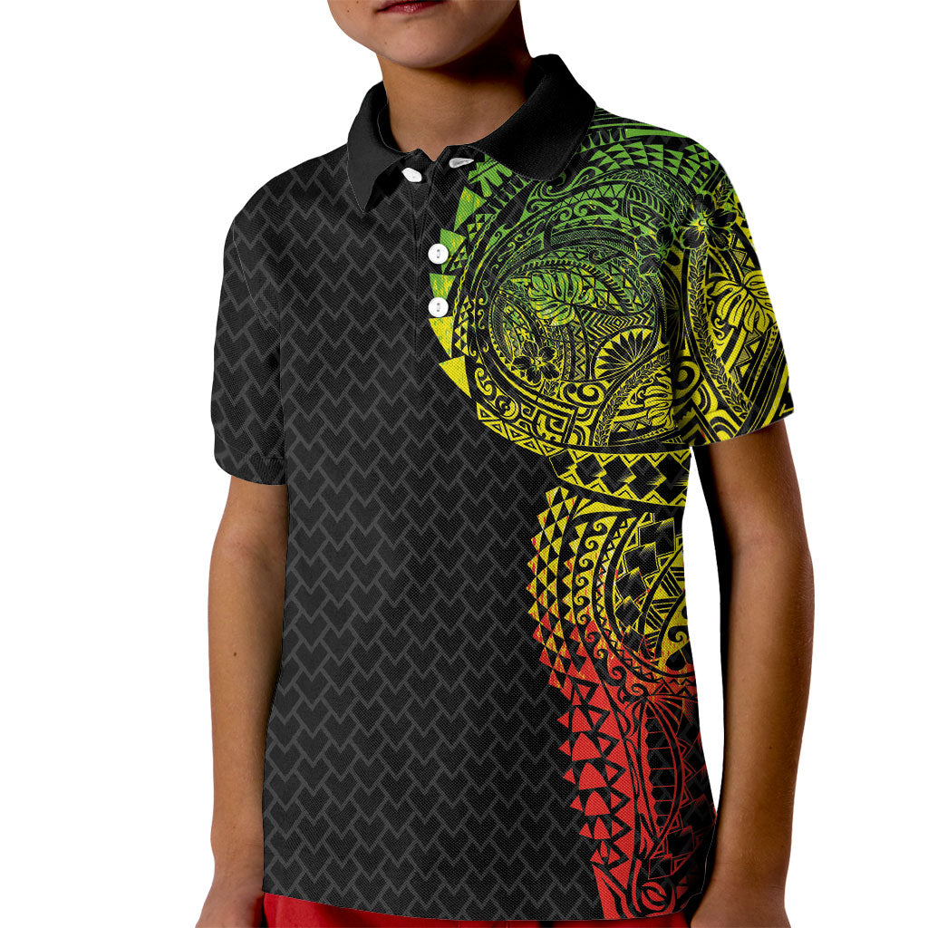 Hawaiian Traditional Tattoos Kid Polo Shirt Kakau Tribal Tropical Plant Motif Kanaka Maoli Flag Color Inspired
