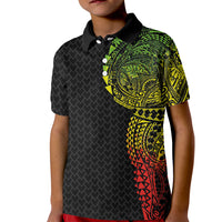 Hawaiian Traditional Tattoos Kid Polo Shirt Kakau Tribal Tropical Plant Motif Kanaka Maoli Flag Color Inspired