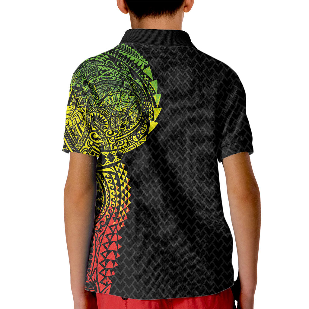 Hawaiian Traditional Tattoos Kid Polo Shirt Kakau Tribal Tropical Plant Motif Kanaka Maoli Flag Color Inspired