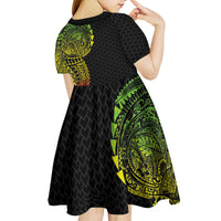 Hawaiian Traditional Tattoos Kid Short Sleeve Dress Kakau Tribal Tropical Plant Motif Kanaka Maoli Flag Color Inspired