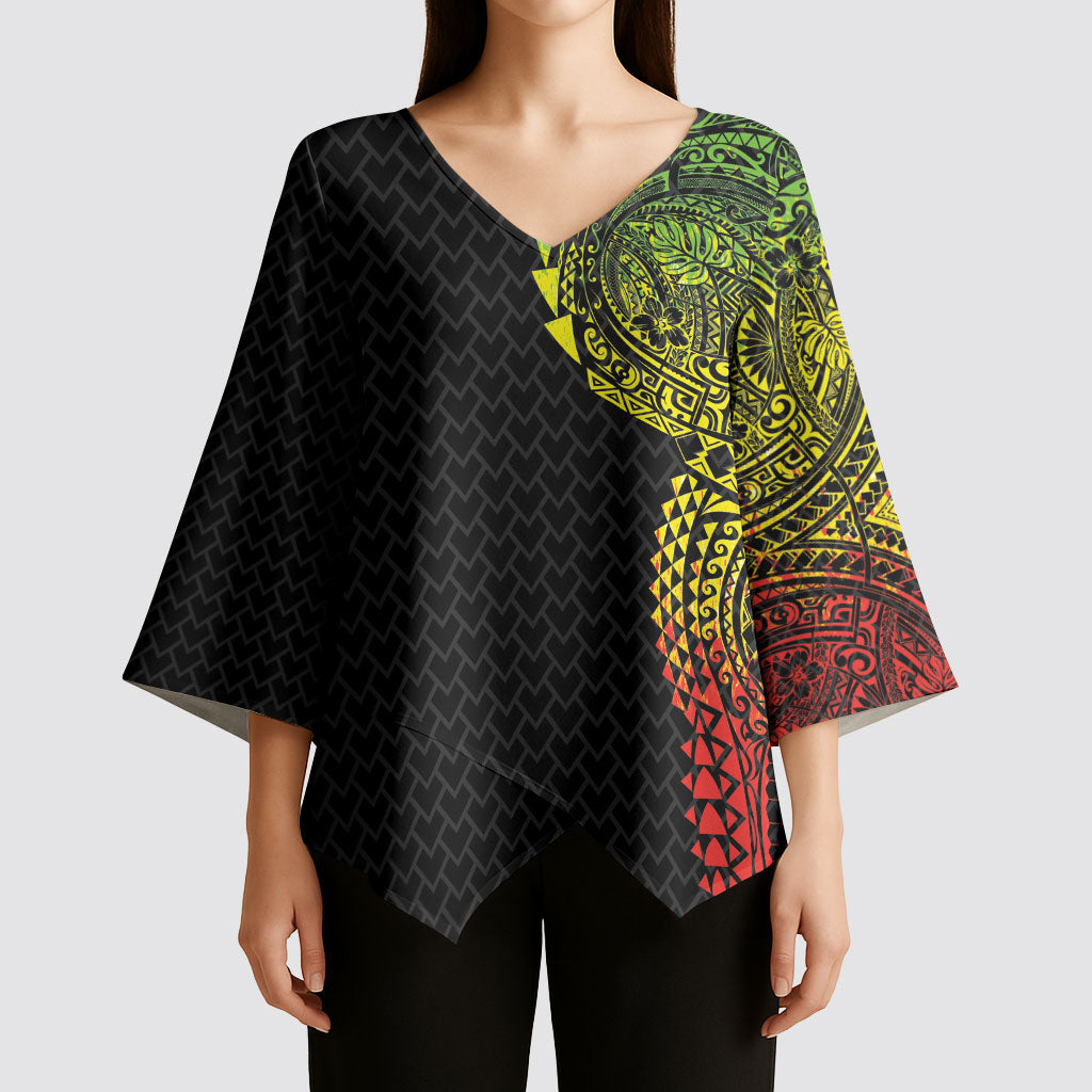 Hawaiian Traditional Tattoos Kimono Sleeve Blouse Kakau Tribal Tropical Plant Motif Kanaka Maoli Flag Color Inspired