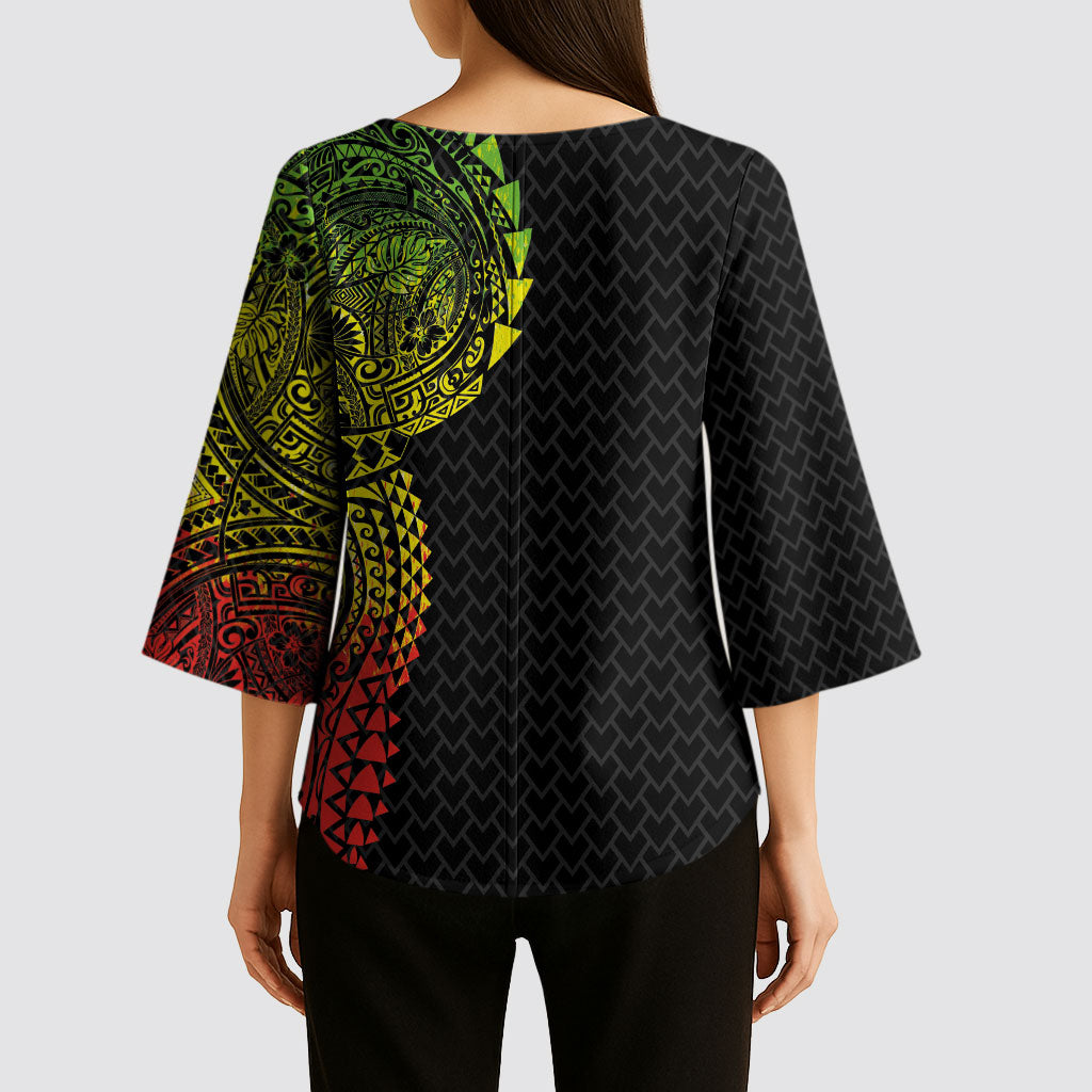 Hawaiian Traditional Tattoos Kimono Sleeve Blouse Kakau Tribal Tropical Plant Motif Kanaka Maoli Flag Color Inspired