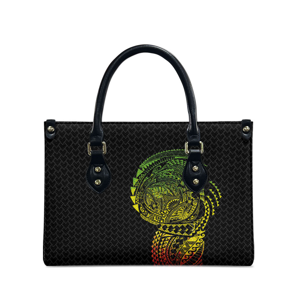 Hawaiian Traditional Tattoos Leather Bag Kakau Tribal Tropical Plant Motif Kanaka Maoli Flag Color Inspired