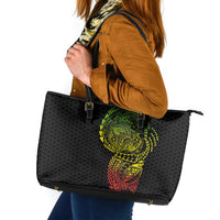 Hawaiian Traditional Tattoos Leather Tote Bag Kakau Tribal Tropical Plant Motif Kanaka Maoli Flag Color Inspired