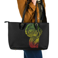 Hawaiian Traditional Tattoos Leather Tote Bag Kakau Tribal Tropical Plant Motif Kanaka Maoli Flag Color Inspired