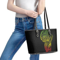 Hawaiian Traditional Tattoos Leather Tote Bag Kakau Tribal Tropical Plant Motif Kanaka Maoli Flag Color Inspired