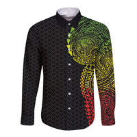 Hawaiian Traditional Tattoos Long Sleeve Button Shirt Kakau Tribal Tropical Plant Motif Kanaka Maoli Flag Color Inspired
