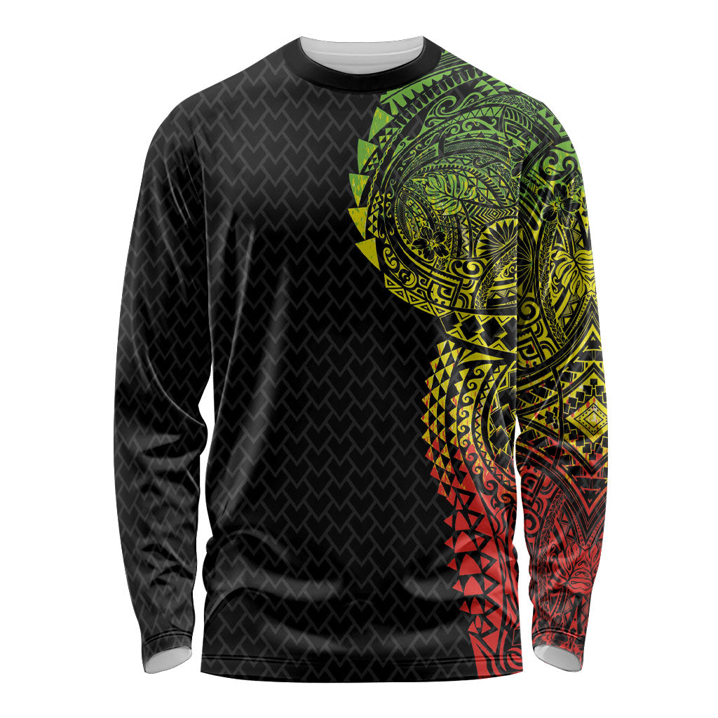 Hawaiian Traditional Tattoos Long Sleeve Shirt Kakau Tribal Tropical Plant Motif Kanaka Maoli Flag Color Inspired