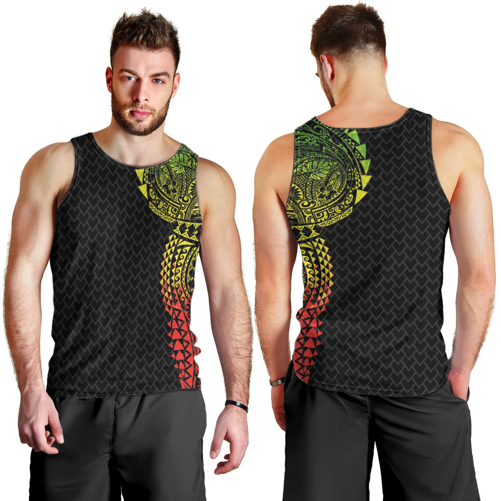Hawaiian Traditional Tattoos Men Tank Top Kakau Tribal Tropical Plant Motif Kanaka Maoli Flag Color Inspired