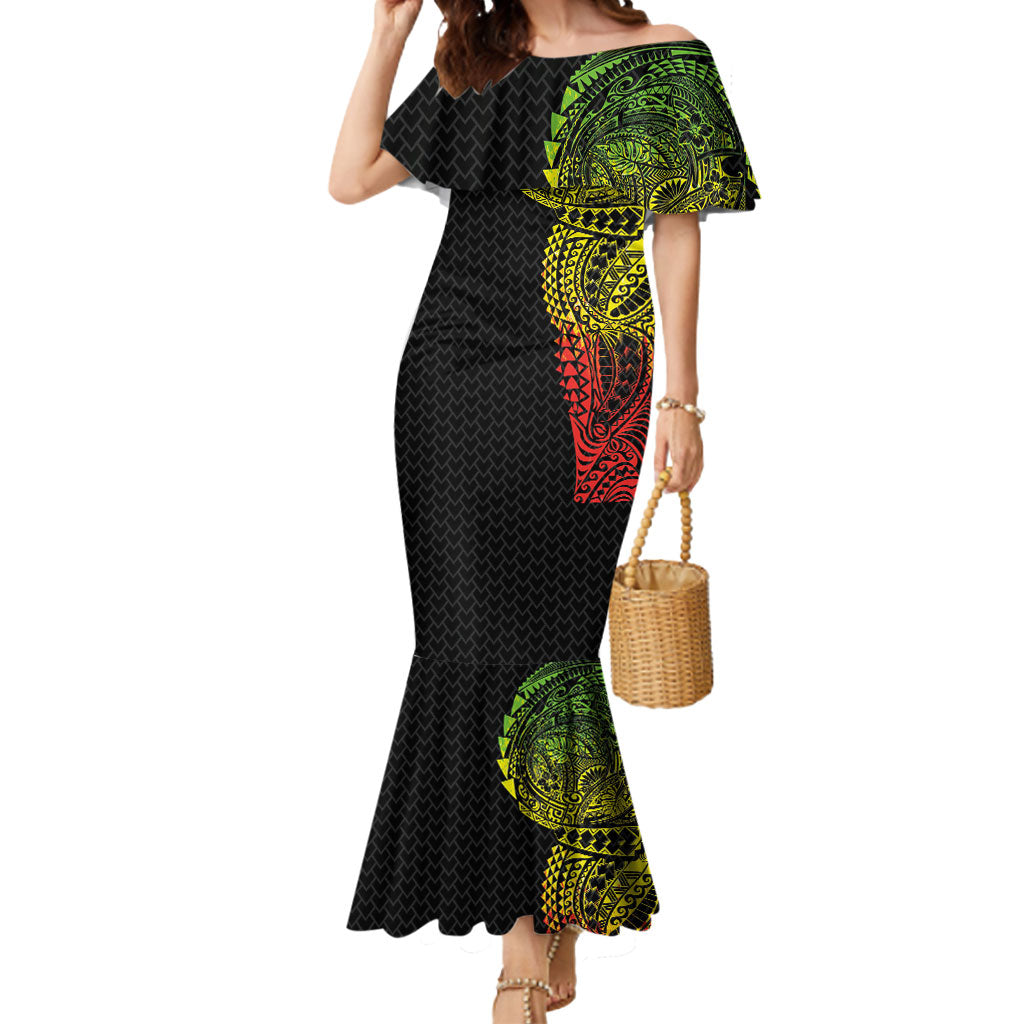 Hawaiian Traditional Tattoos Mermaid Dress Kakau Tribal Tropical Plant Motif Kanaka Maoli Flag Color Inspired