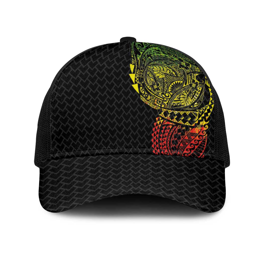 Hawaiian Traditional Tattoos Mesh Trucker Cap Kakau Tribal Tropical Plants Motif Kanaka Maoli Flag Color Inspired