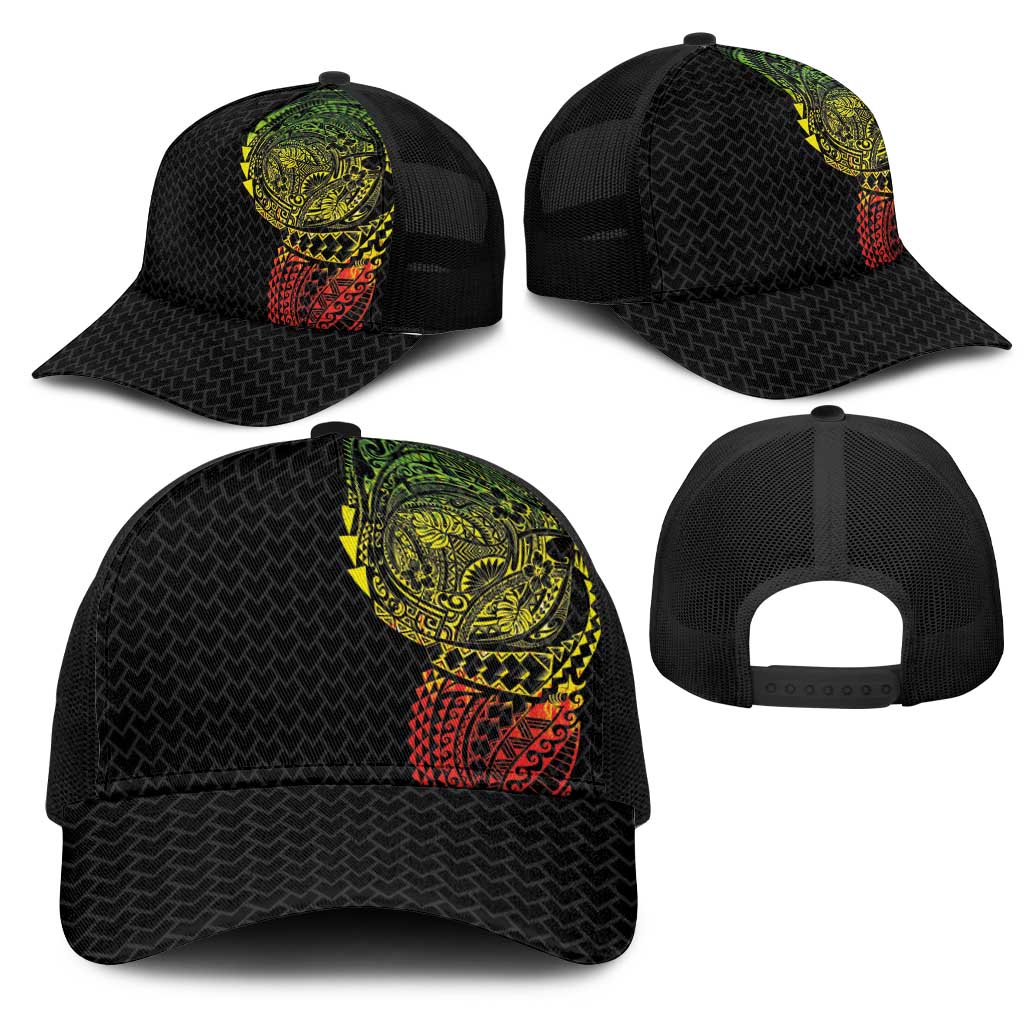 Hawaiian Traditional Tattoos Mesh Trucker Cap Kakau Tribal Tropical Plants Motif Kanaka Maoli Flag Color Inspired