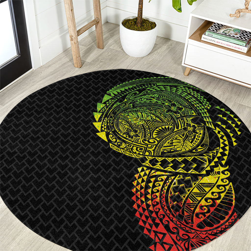 Hawaiian Traditional Tattoos Round Carpet Kakau Tribal Tropical Plant Motif Kanaka Maoli Flag Color Inspired