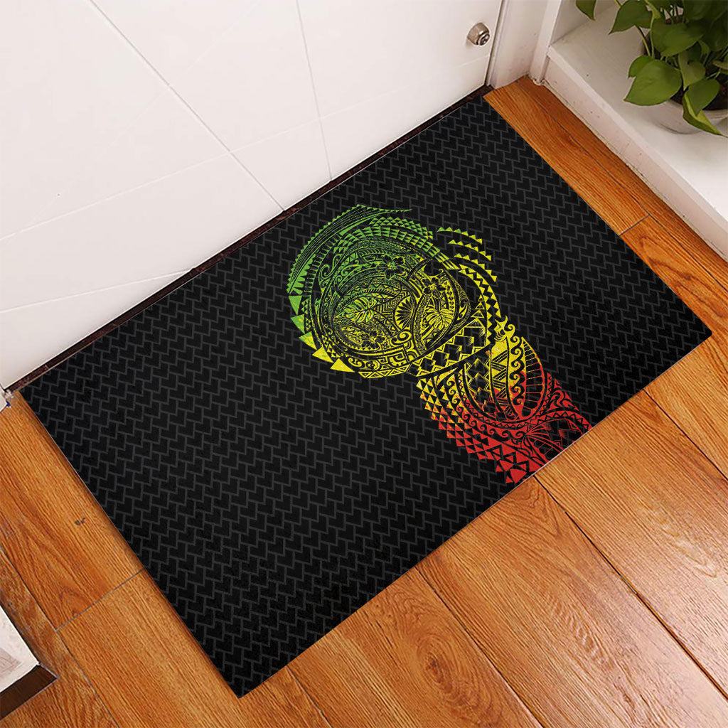 Hawaiian Traditional Tattoos Rubber Doormat Kakau Tribal Tropical Plant Motif Kanaka Maoli Flag Color Inspired