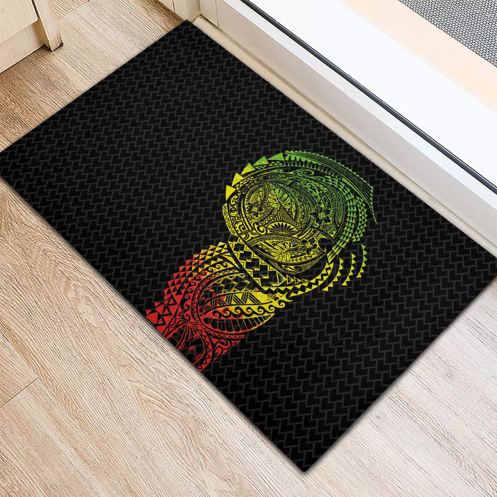 Hawaiian Traditional Tattoos Rubber Doormat Kakau Tribal Tropical Plant Motif Kanaka Maoli Flag Color Inspired