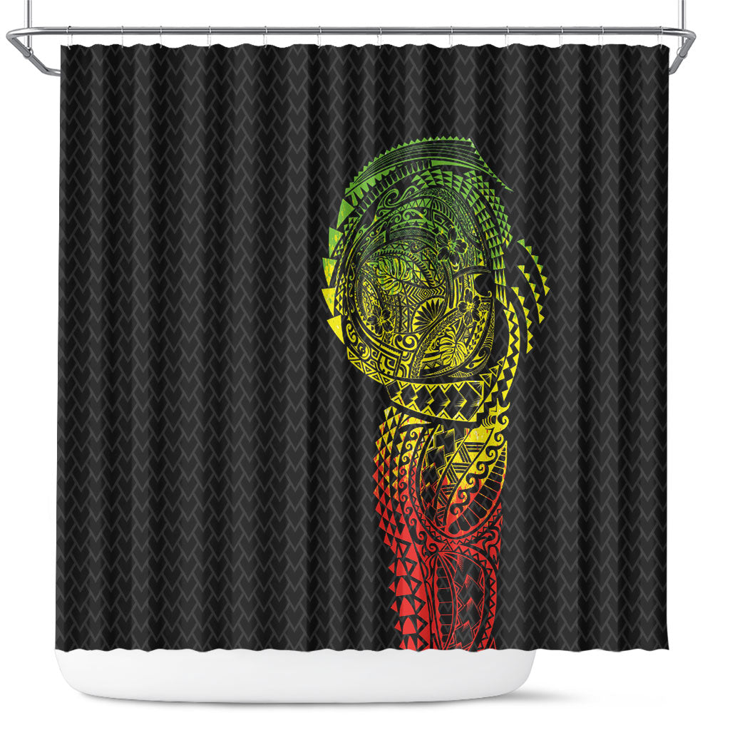 Hawaiian Traditional Tattoos Shower Curtain Kakau Tribal Tropical Plant Motif Kanaka Maoli Flag Color Inspired
