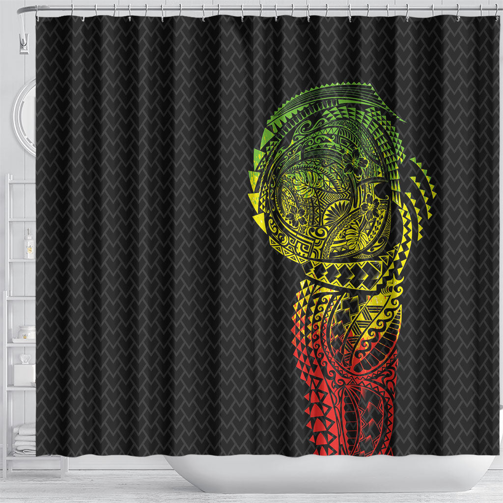 Hawaiian Traditional Tattoos Shower Curtain Kakau Tribal Tropical Plant Motif Kanaka Maoli Flag Color Inspired