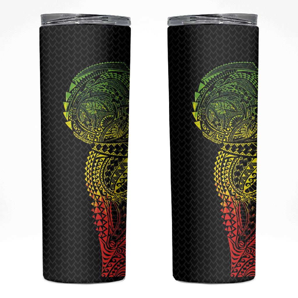 Hawaiian Traditional Tattoos Skinny Tumbler Kakau Tribal Tropical Plant Motif Kanaka Maoli Flag Color Inspired