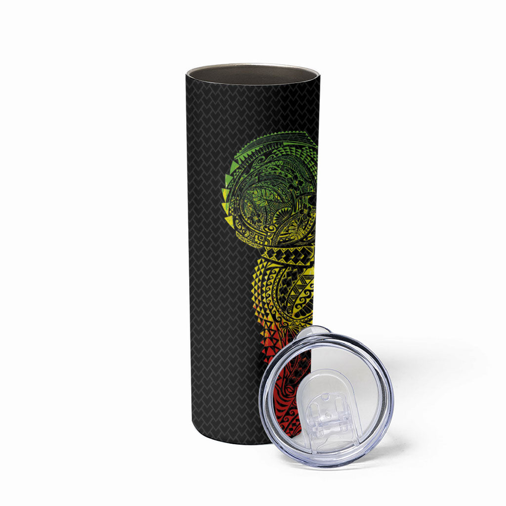 Hawaiian Traditional Tattoos Skinny Tumbler Kakau Tribal Tropical Plant Motif Kanaka Maoli Flag Color Inspired