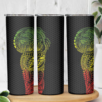 Hawaiian Traditional Tattoos Skinny Tumbler Kakau Tribal Tropical Plant Motif Kanaka Maoli Flag Color Inspired