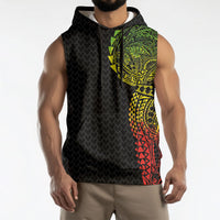 Hawaiian Traditional Tattoos Sleeveless Hoodie Kakau Tribal Tropical Plant Motif Kanaka Maoli Flag Color Inspired
