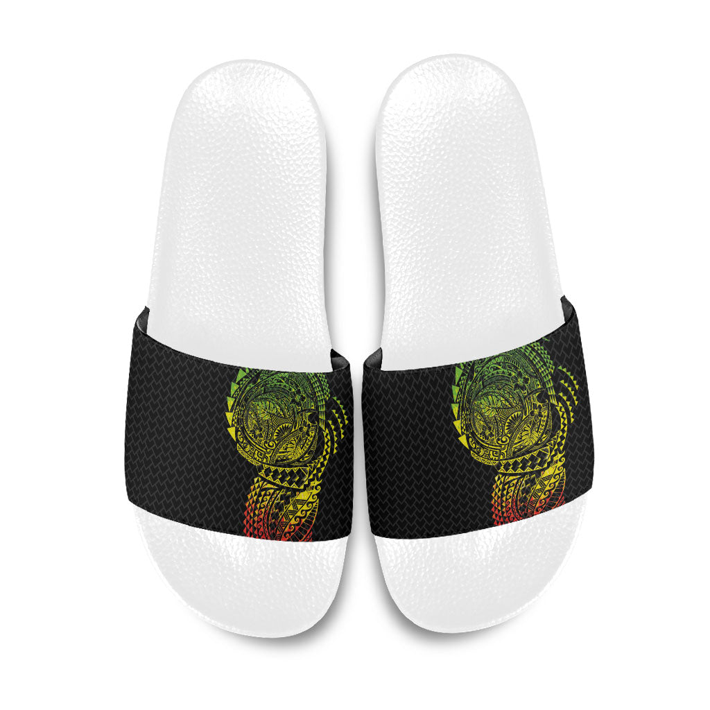 Hawaiian Traditional Tattoos Slide Sandals Kakau Tribal Tropical Plant Motif Kanaka Maoli Flag Color Inspired