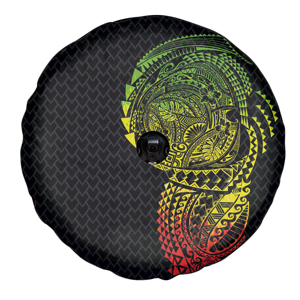 Hawaiian Traditional Tattoos Spare Tire Cover Kakau Tribal Tropical Plant Motif Kanaka Maoli Flag Color Inspired