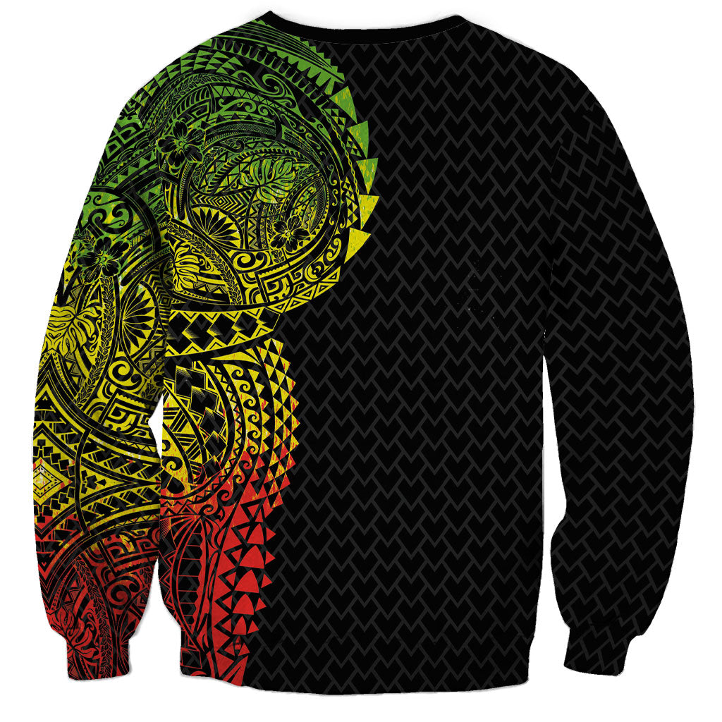 Hawaiian Traditional Tattoos Sweatshirt Kakau Tribal Tropical Plant Motif Kanaka Maoli Flag Color Inspired