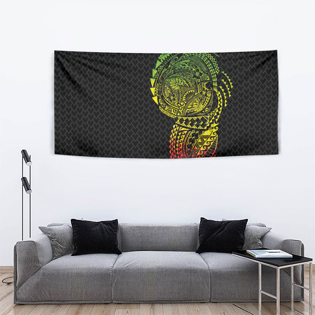 Hawaiian Traditional Tattoos Tapestry Kakau Tribal Tropical Plant Motif Kanaka Maoli Flag Color Inspired