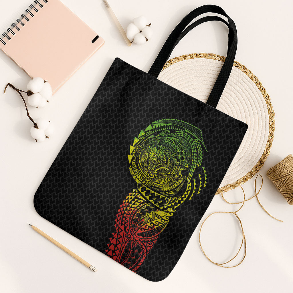 Hawaiian Traditional Tattoos Tote Bag Kakau Tribal Tropical Plant Motif Kanaka Maoli Flag Color Inspired
