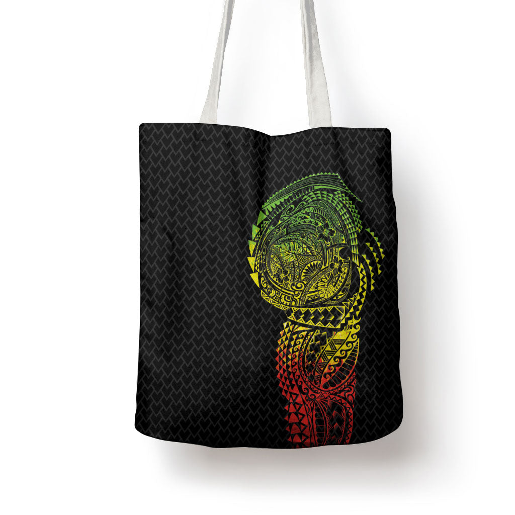 Hawaiian Traditional Tattoos Tote Bag Kakau Tribal Tropical Plant Motif Kanaka Maoli Flag Color Inspired