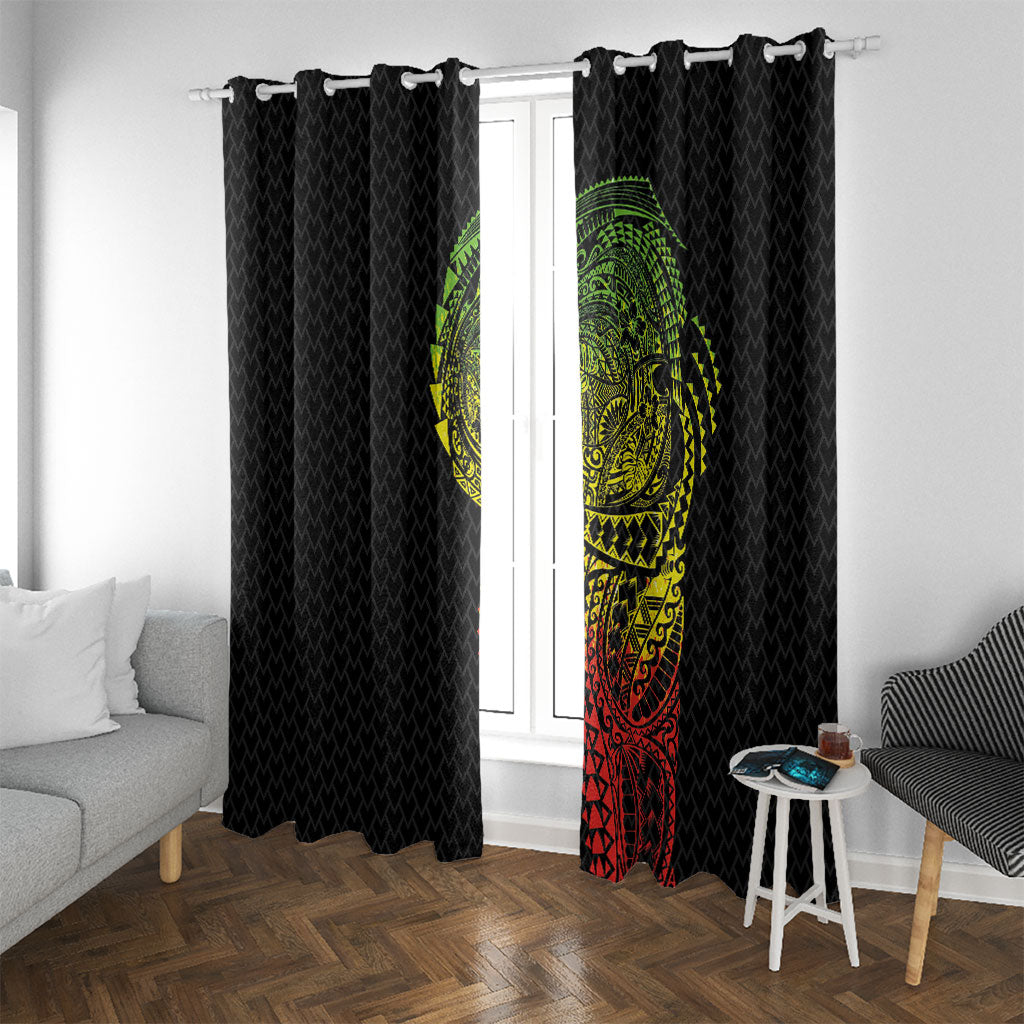 Hawaiian Traditional Tattoos Window Curtain Kakau Tribal Tropical Plant Motif Kanaka Maoli Flag Color Inspired