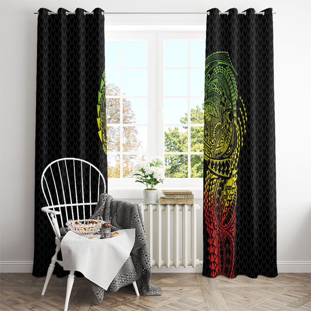 Hawaiian Traditional Tattoos Window Curtain Kakau Tribal Tropical Plant Motif Kanaka Maoli Flag Color Inspired