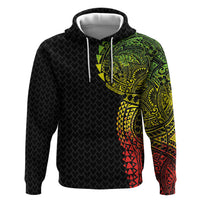 Hawaiian Traditional Tattoos Zip Hoodie Kakau Tribal Tropical Plant Motif Kanaka Maoli Flag Color Inspired
