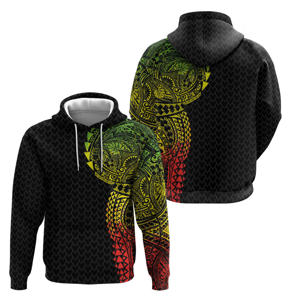 Hawaiian Traditional Tattoos Zip Hoodie Kakau Tribal Tropical Plant Motif Kanaka Maoli Flag Color Inspired