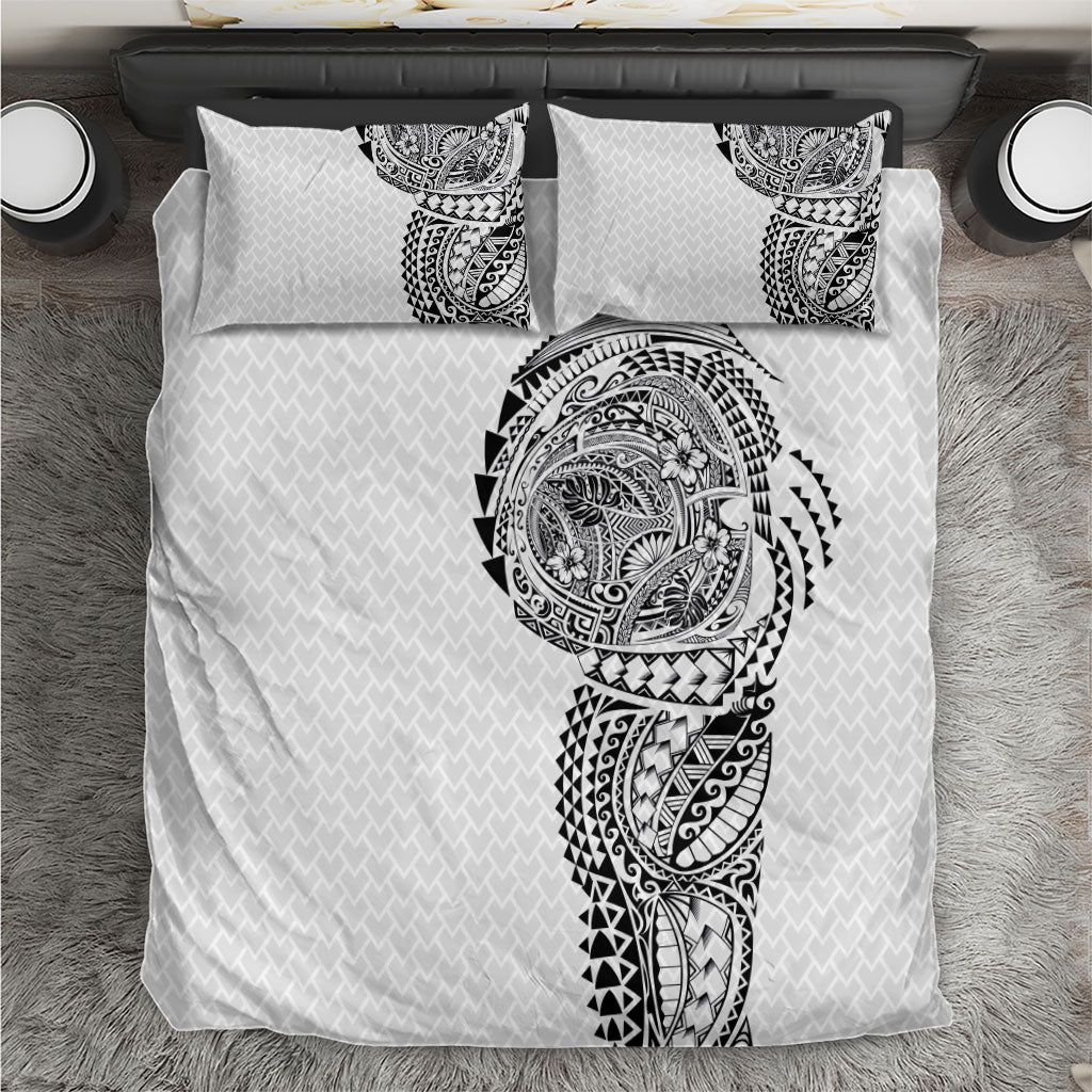 Hawaiian Traditional Tattoos Bedding Set Kakau Tribal Tropical Plant Motif White Color