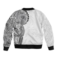 Hawaiian Traditional Tattoos Bomber Jacket Kakau Tribal Tropical Plant Motif White Color LT03 - Polynesian Pride