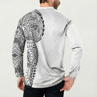 Hawaiian Traditional Tattoos Button Sweatshirt Kakau Tribal Tropical Plant Motif White Color LT03 - Polynesian Pride