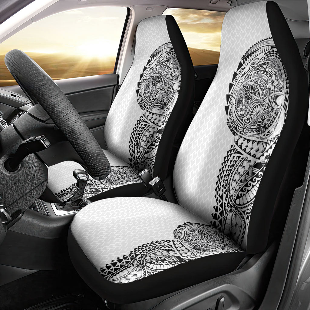 Hawaiian Traditional Tattoos Car Seat Cover Kakau Tribal Tropical Plant Motif White Color
