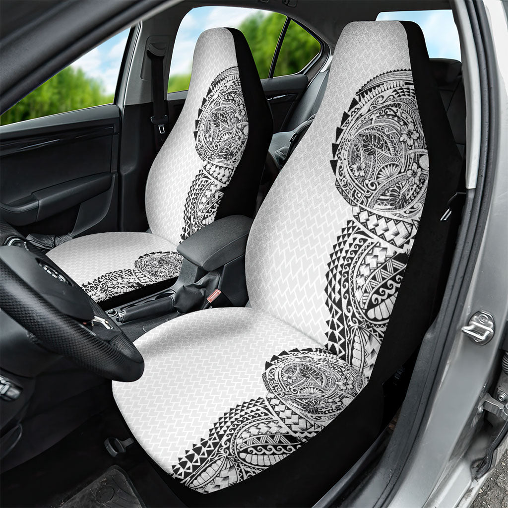 Hawaiian Traditional Tattoos Car Seat Cover Kakau Tribal Tropical Plant Motif White Color