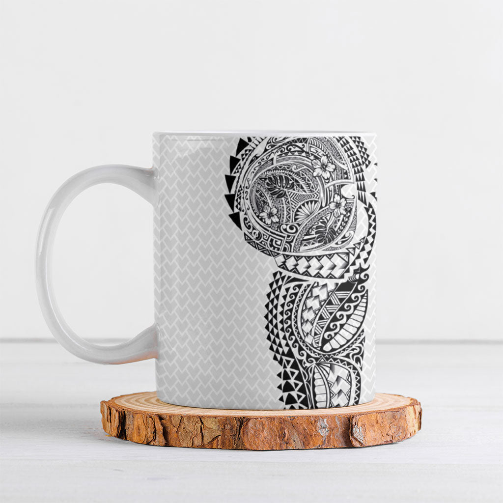 Hawaiian Traditional Tattoos Ceramic Mug Kakau Tribal Tropical Plant Motif White Color LT03 White - Polynesian Pride