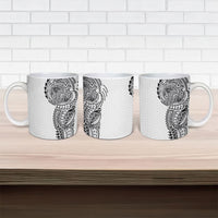 Hawaiian Traditional Tattoos Ceramic Mug Kakau Tribal Tropical Plant Motif White Color LT03 - Polynesian Pride
