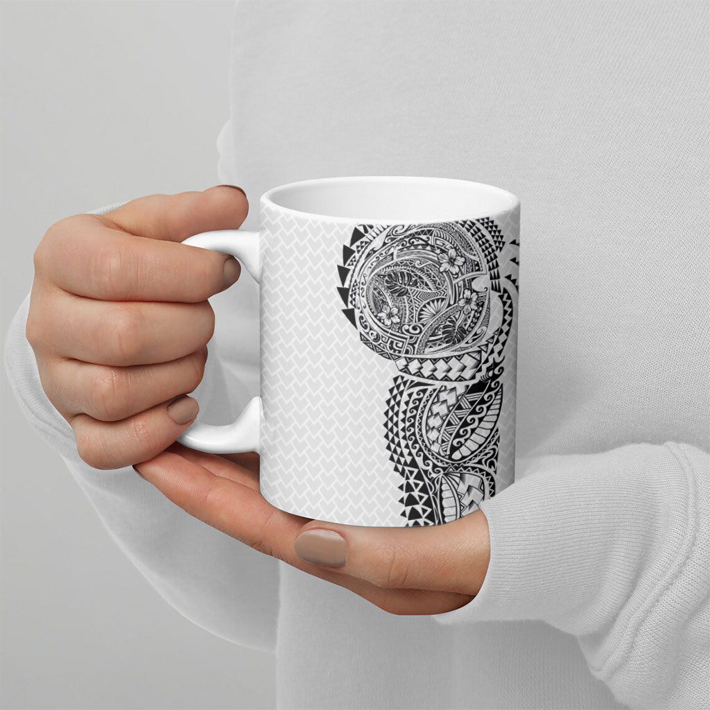 Hawaiian Traditional Tattoos Ceramic Mug Kakau Tribal Tropical Plant Motif White Color LT03 - Polynesian Pride