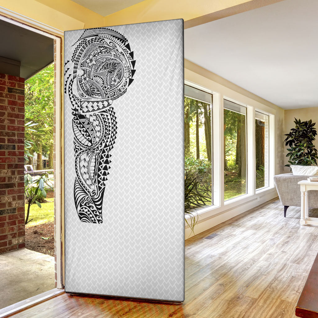Hawaiian Traditional Tattoos Door Cover Kakau Tribal Tropical Plant Motif White Color