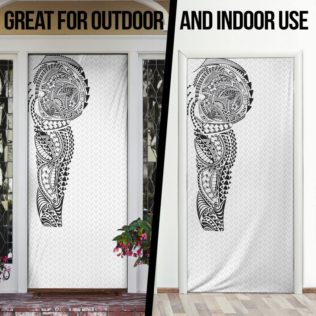 Hawaiian Traditional Tattoos Door Cover Kakau Tribal Tropical Plant Motif White Color