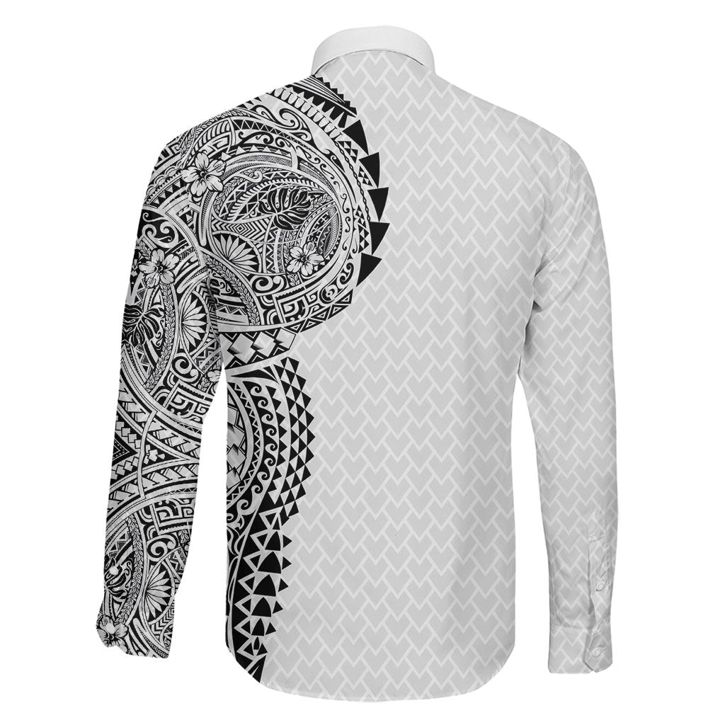 Hawaiian Traditional Tattoos Family Matching Off Shoulder Short Dress and Hawaiian Shirt Kakau Tribal Tropical Plant Motif White Color