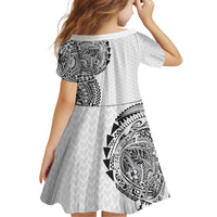 Hawaiian Traditional Tattoos Family Matching Summer Maxi Dress and Hawaiian Shirt Kakau Tribal Tropical Plant Motif White Color