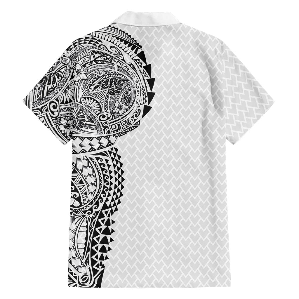 Hawaiian Traditional Tattoos Family Matching Summer Maxi Dress and Hawaiian Shirt Kakau Tribal Tropical Plant Motif White Color