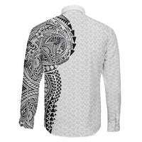 Hawaiian Traditional Tattoos Family Matching Tank Maxi Dress and Hawaiian Shirt Kakau Tribal Tropical Plant Motif White Color